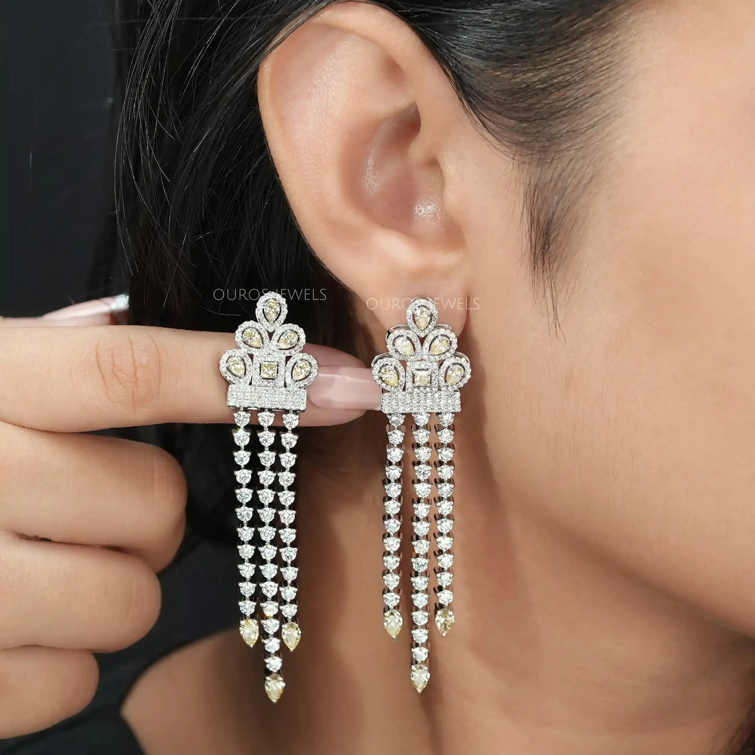 Multi Shape Lab Grown Diamond Chandelier Earrings