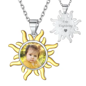 Photo Engraved Necklace Sun Shaped Custom Picture Pendant