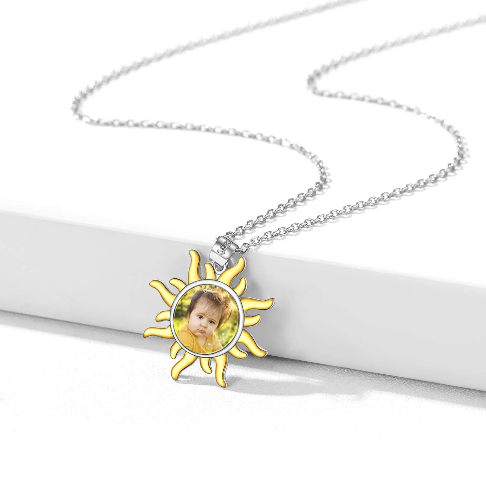 Photo Engraved Necklace Sun Shaped Custom Picture Pendant