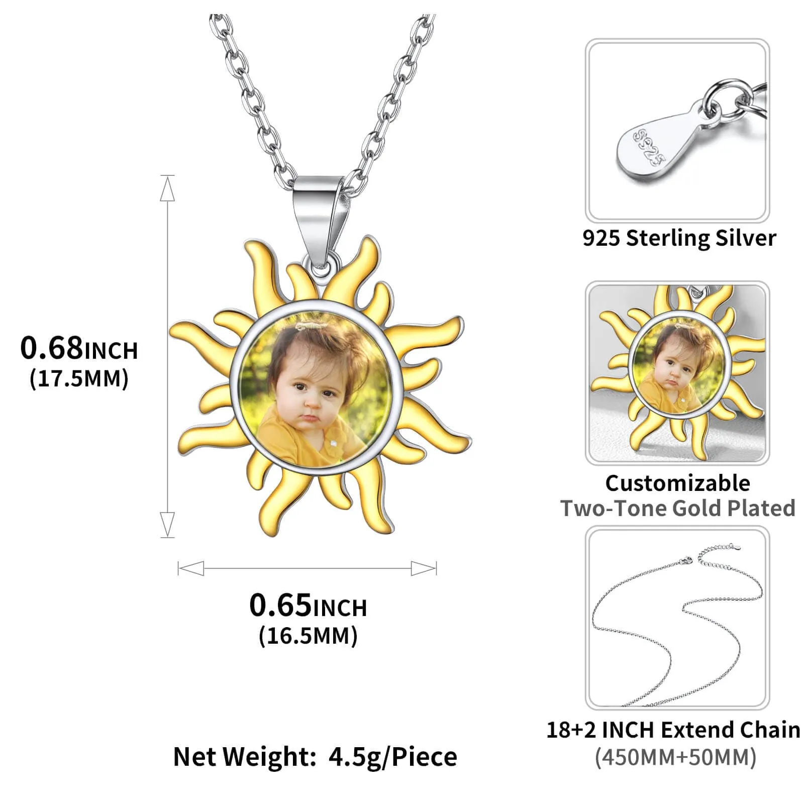 Photo Engraved Necklace Sun Shaped Custom Picture Pendant