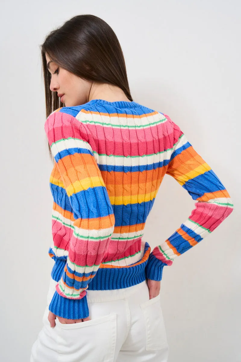 Pull donna multicolore a righe