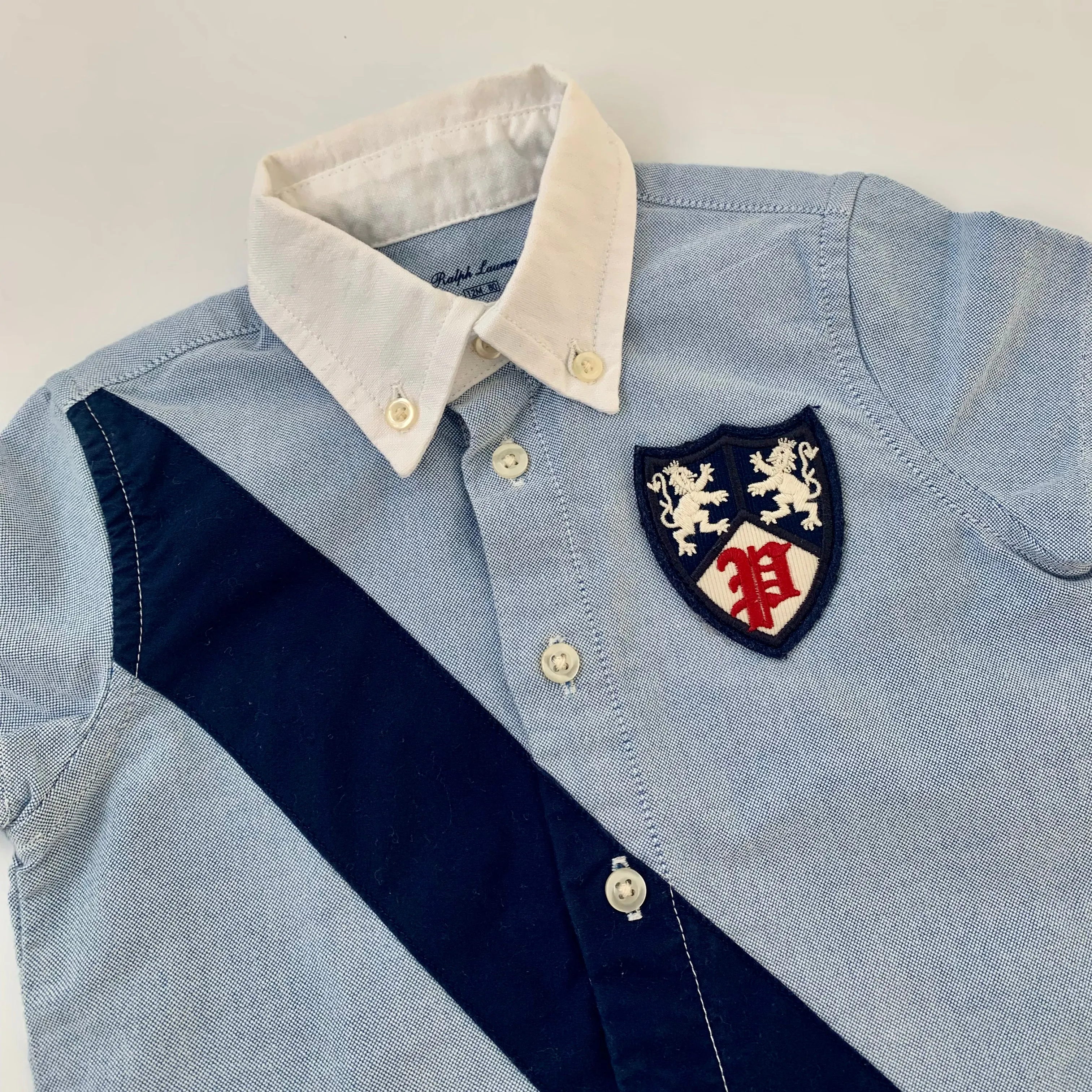 Ralph Lauren Blue Oxford Shirt Romper: 12 Months