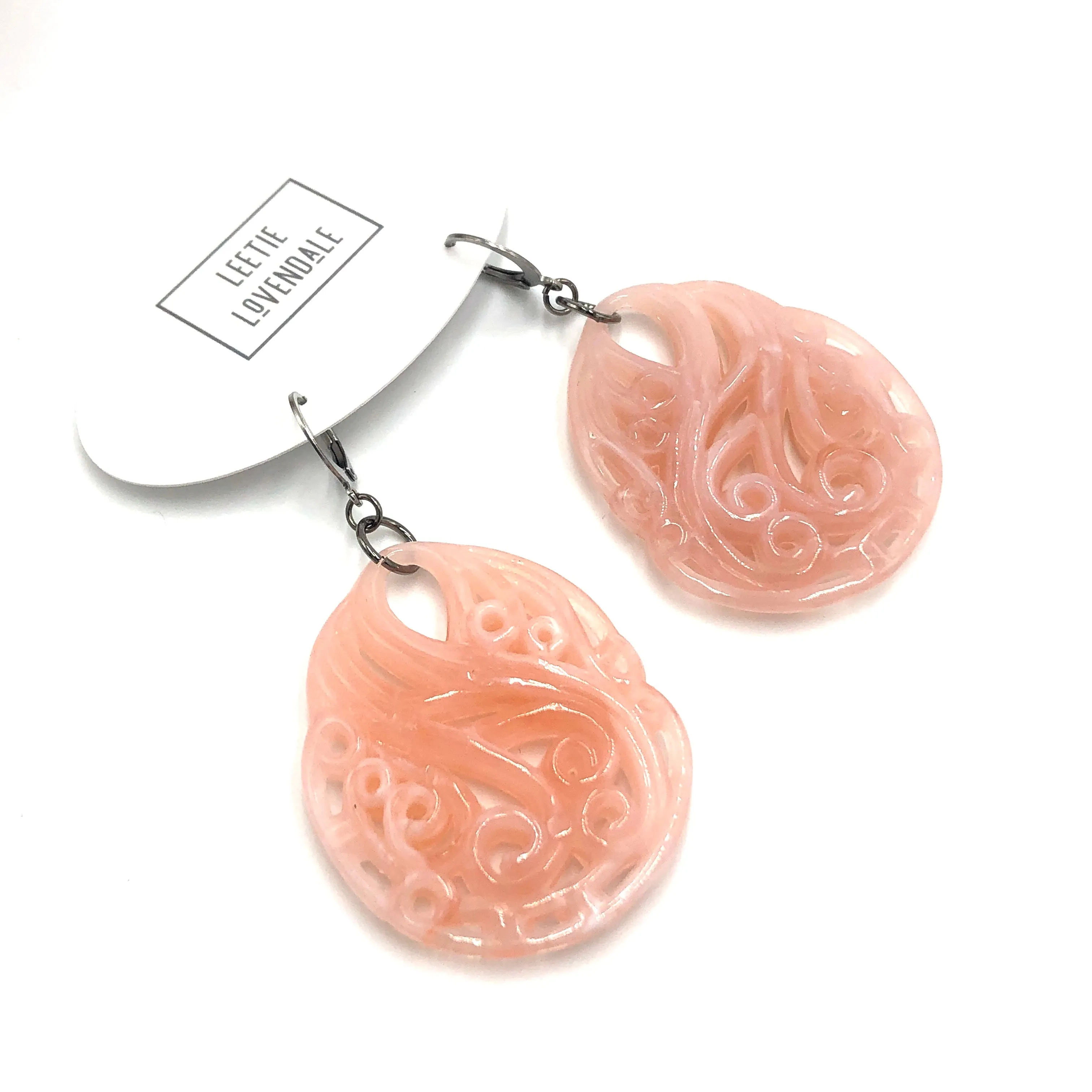 Rose Marbled Paisley Teardrop Earrings