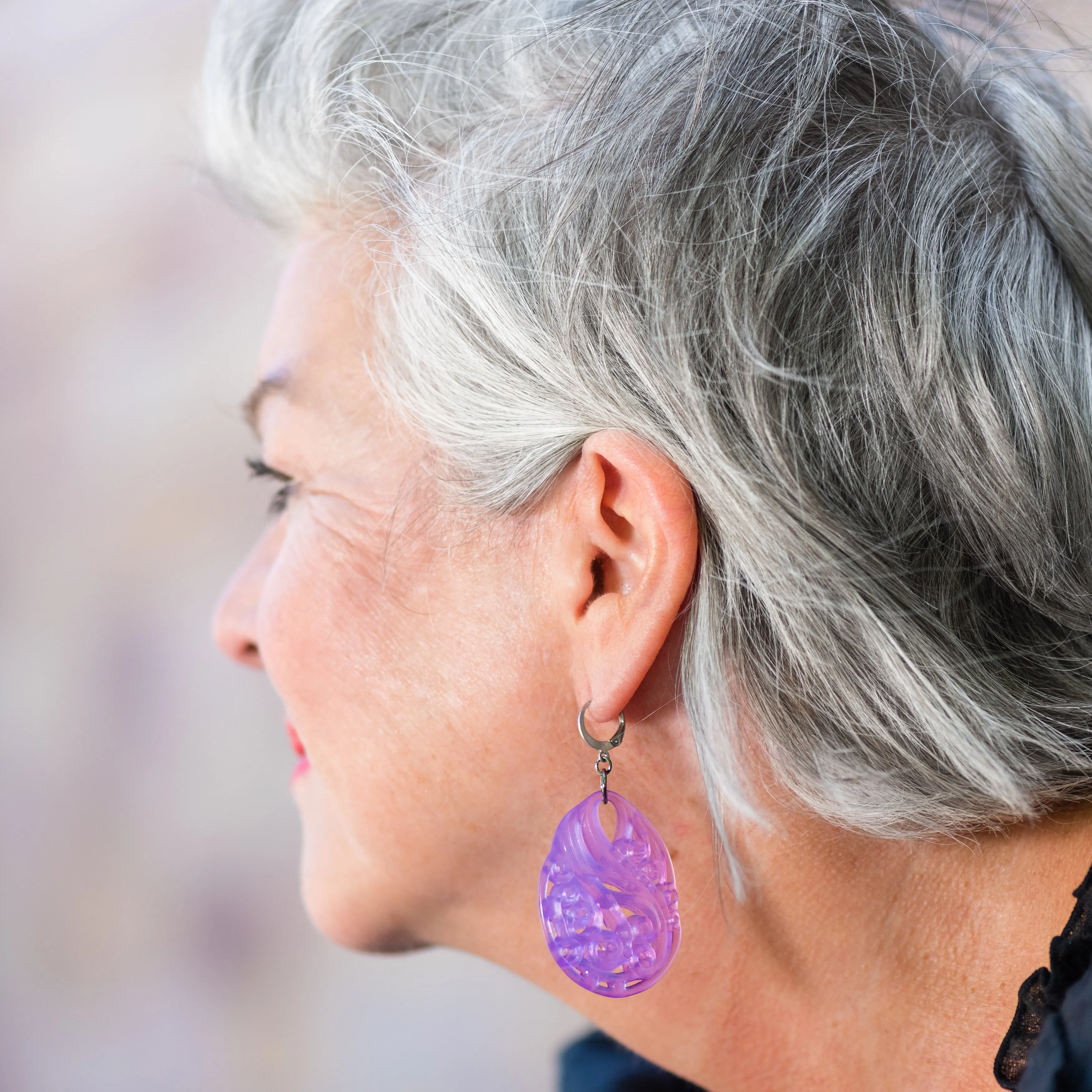 Rose Marbled Paisley Teardrop Earrings