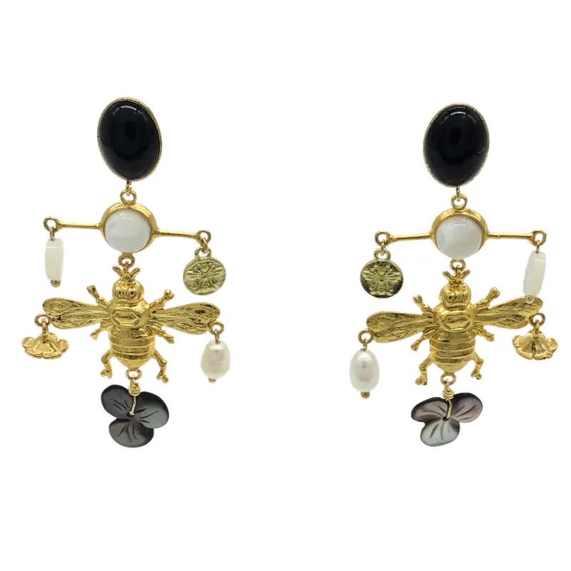 Short Bee Chandelier Earrings - (three colors)