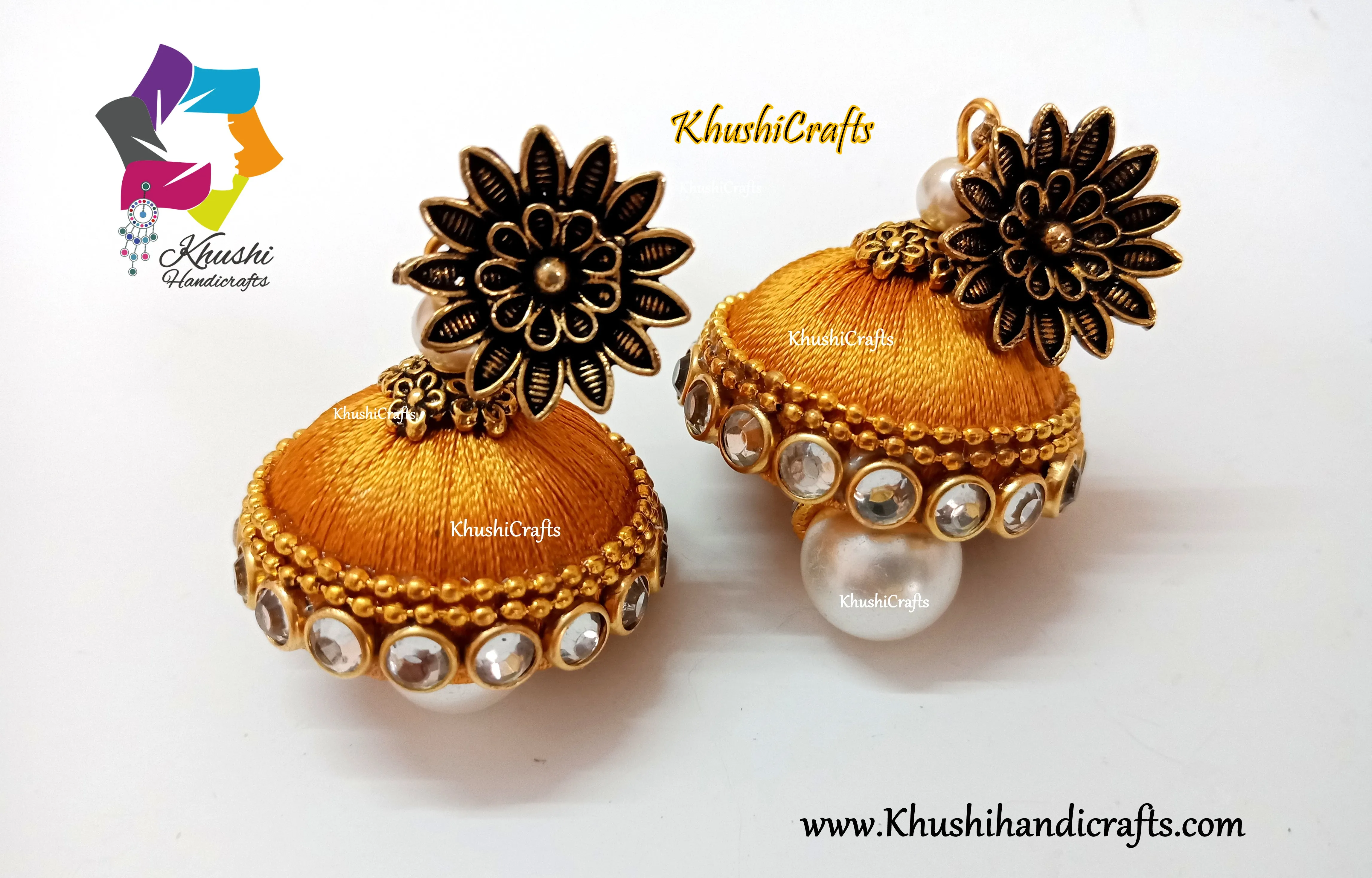 Silk thread Jhumka Earrings with pearl danglers