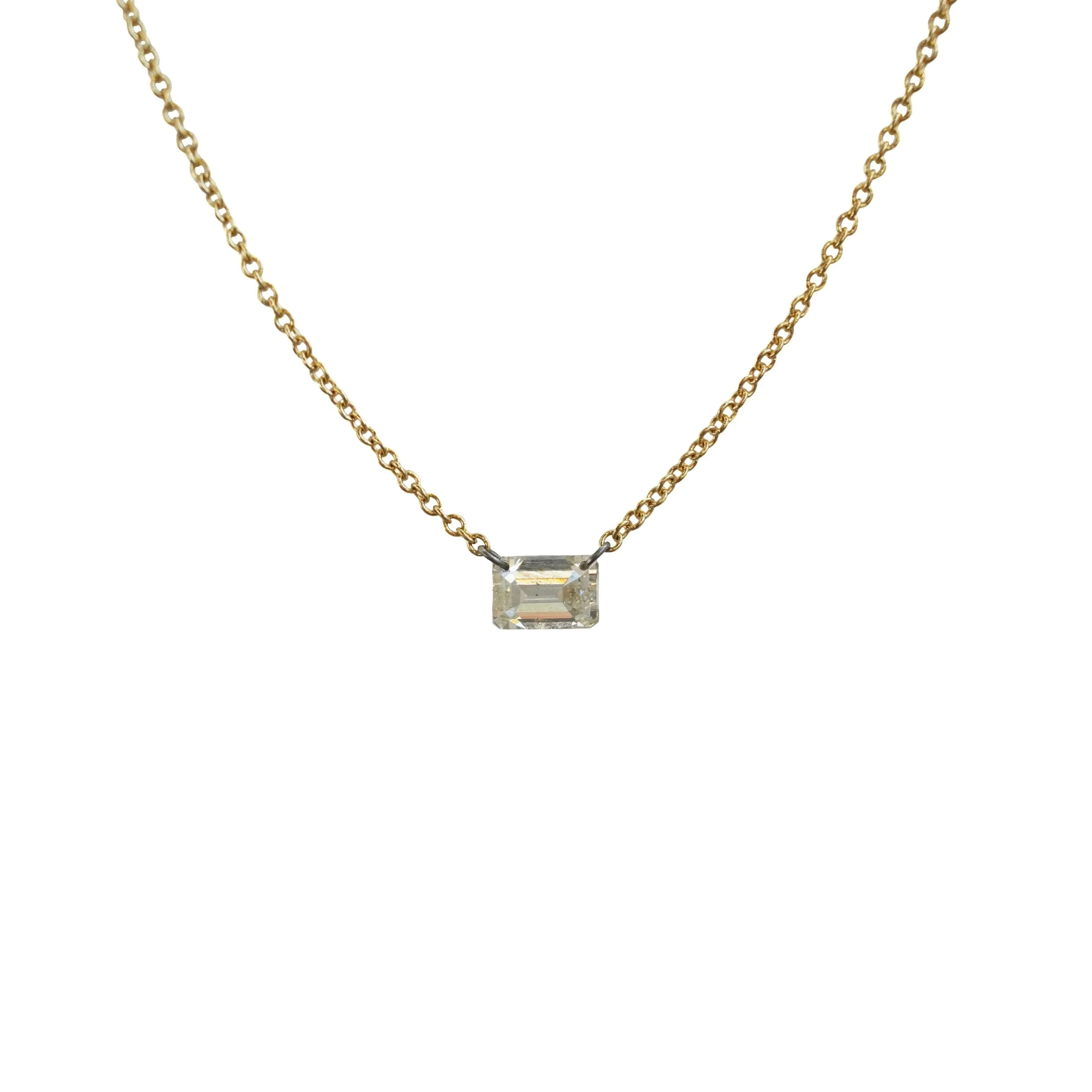 Single Floating Emerald Cut Diamond Necklace