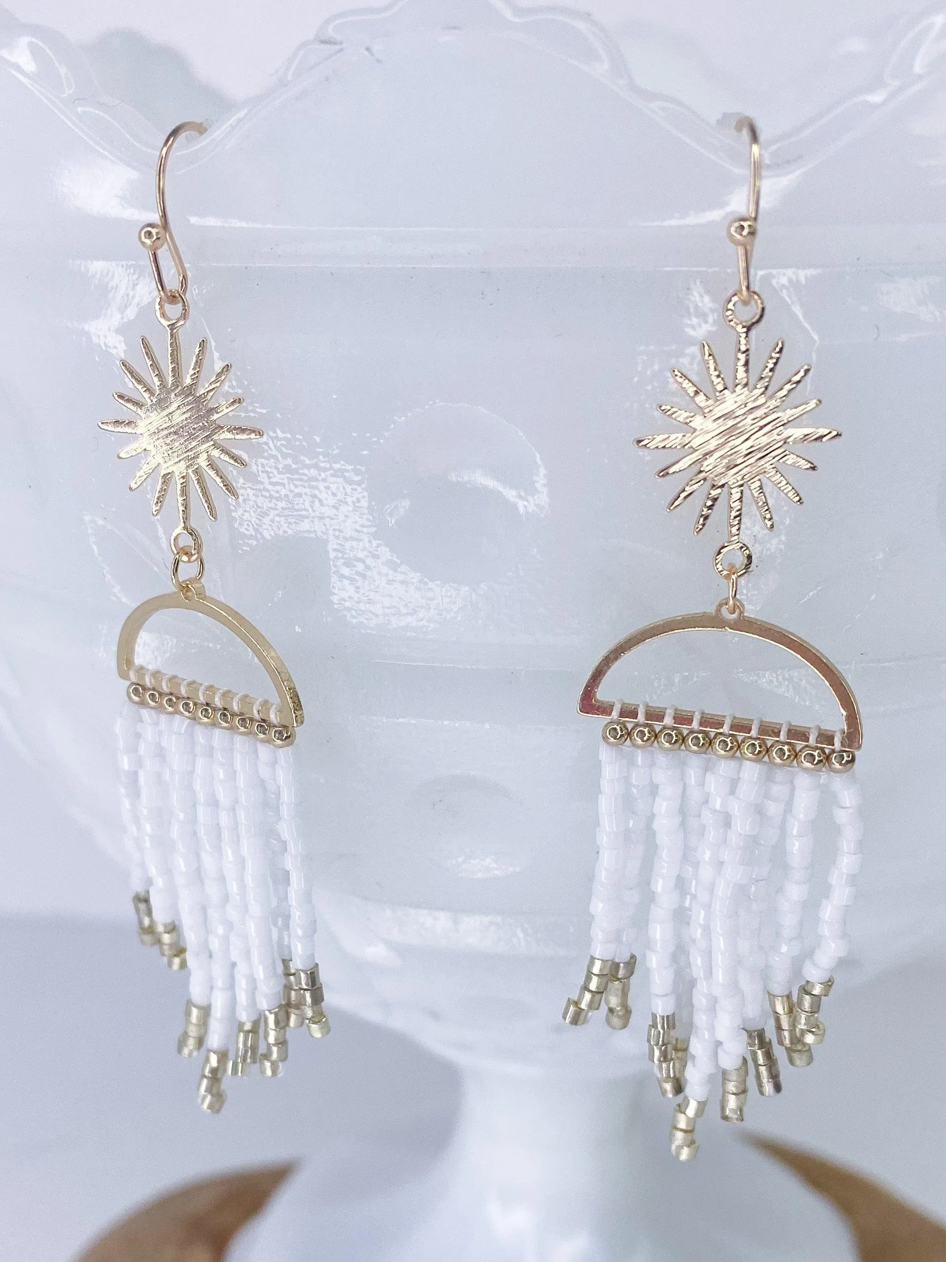 Sun Dial Chandelier Earring White