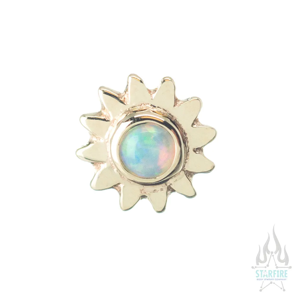 Sun with Bezel Nostril Screw in Gold with White Opal