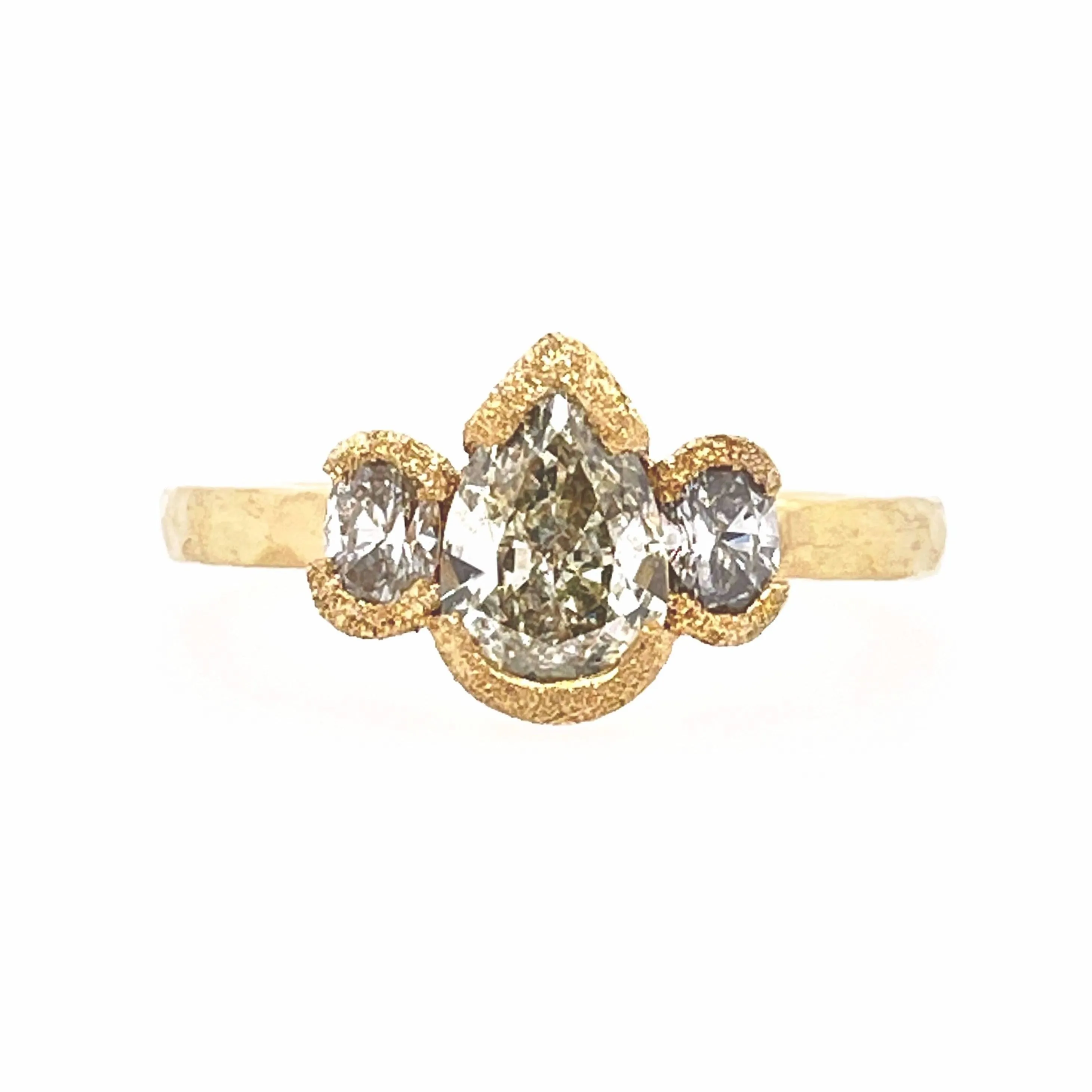 Three Stone Pear and Oval Diamond Ring