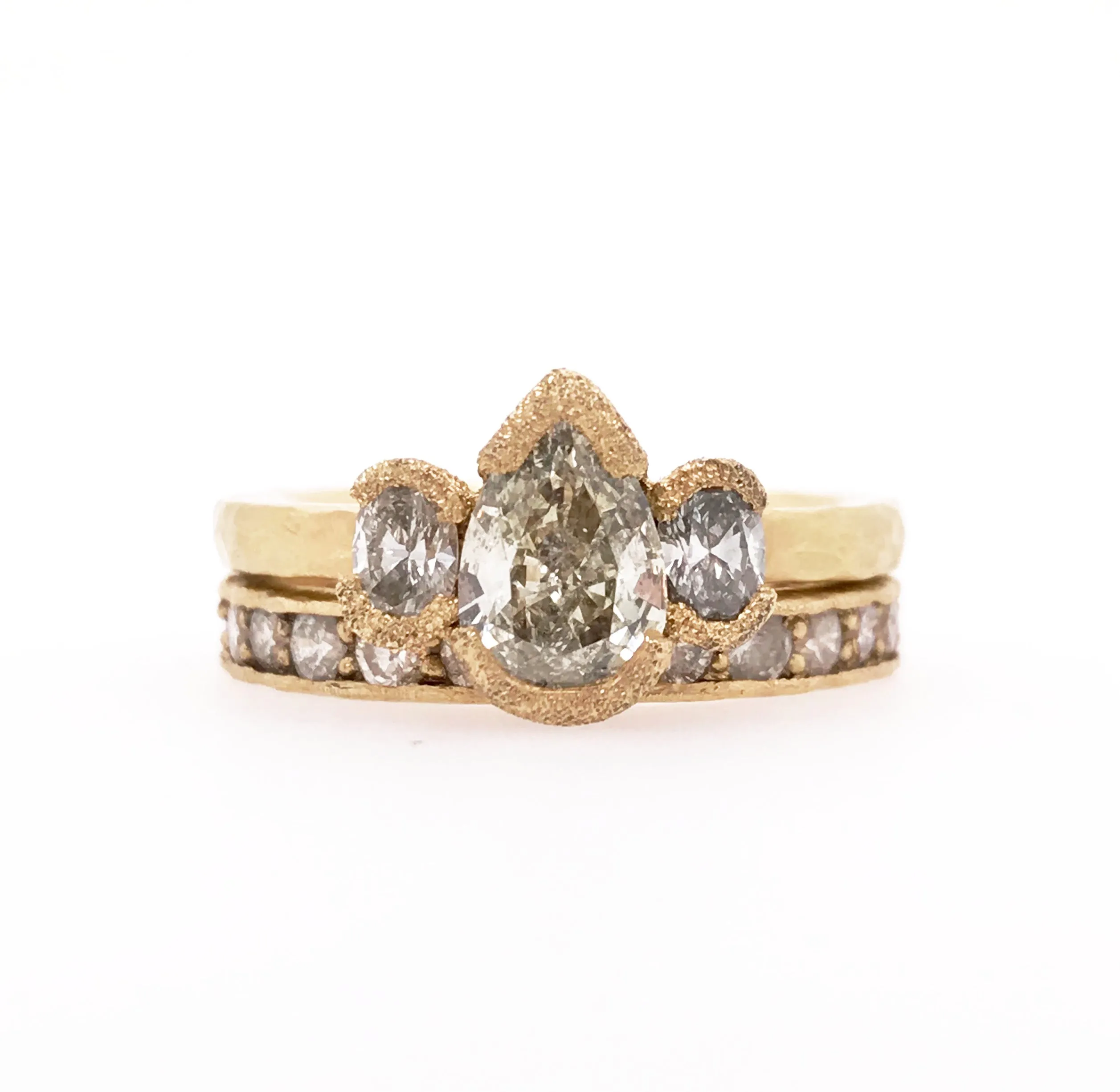 Three Stone Pear and Oval Diamond Ring