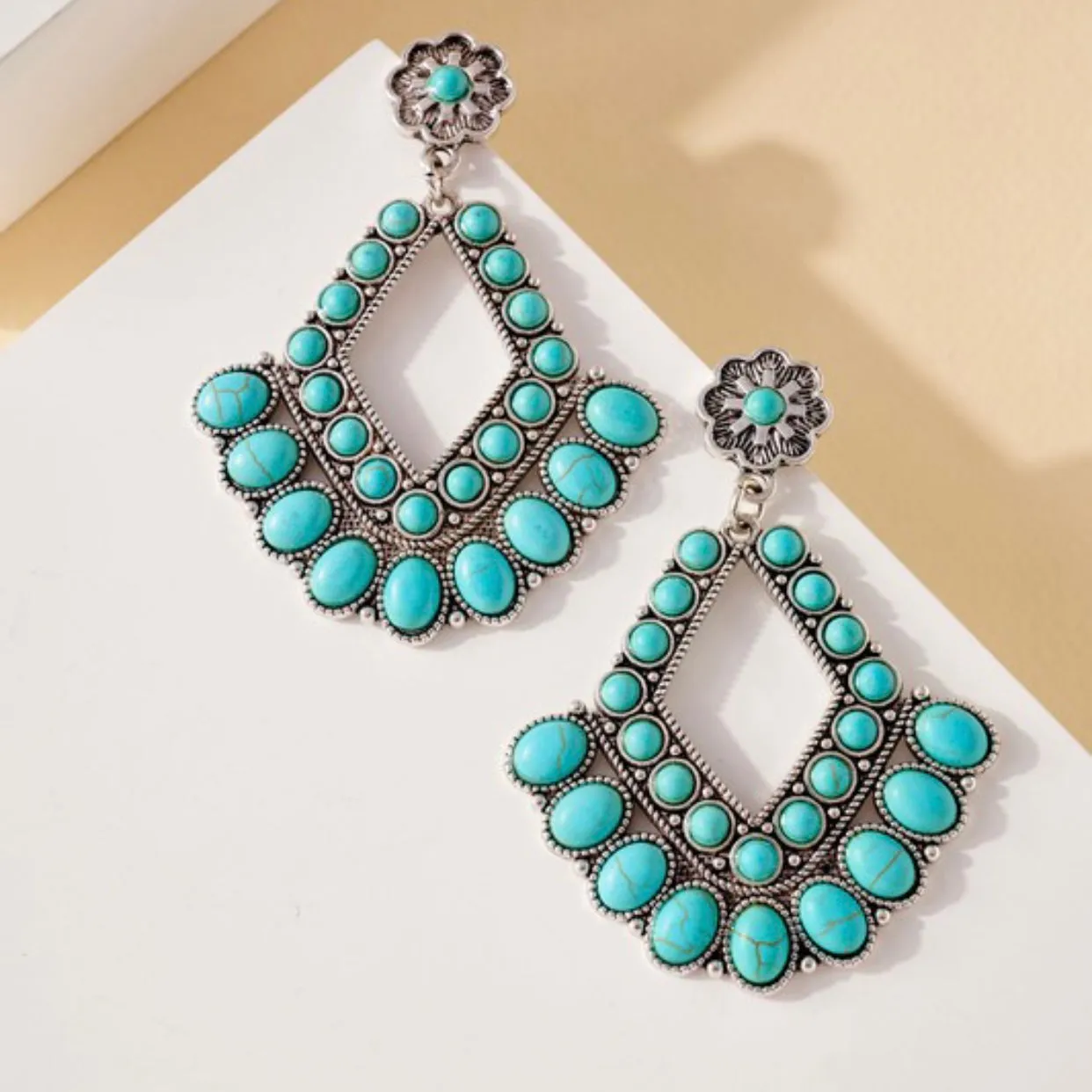 Turquoise Stone Chandelier Earrings