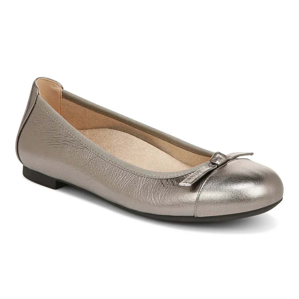 WOMEN'S VIONIC AMORIE FLAT | PEWTER METALLIC LEATHER